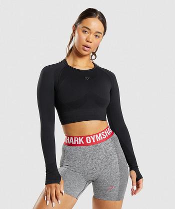 Dámské Oříznuté Topy Gymshark Flex Sports Long Sleeve Černé | CZ 3652MQZ